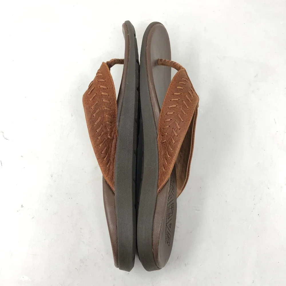 Chaco Mens 9 Sandals Brown Leather Woven Thong Jackson Flip Flops
